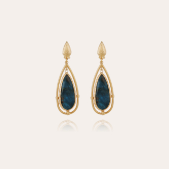 Serti Cage earrings small size gold - Blue Apatite