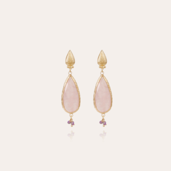Serti Goutte earrings small size gold - Pink Quartz