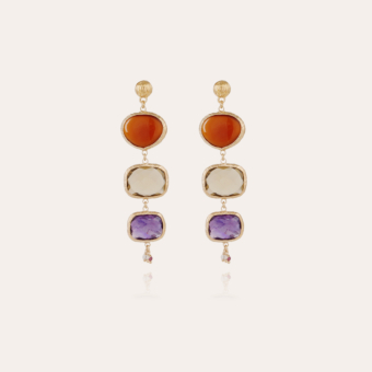 Boucles d'oreilles Silène dorées - Cornaline, Calcite jaune transparente & Améthyste