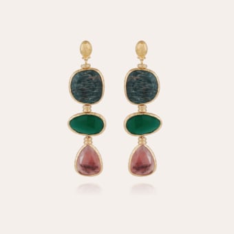 Silene earrings large size gold - Turlita Quartz & Gavana Quartz
