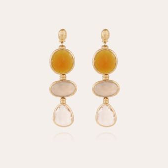 Silene earrings large size gold - Yellow Calcite, Moonstone & Crystal - Exclusive piece (4 pieces)