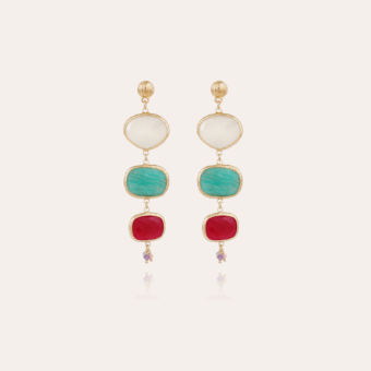 Silene earrings gold - Moonstone, Amazonite & Fuschia