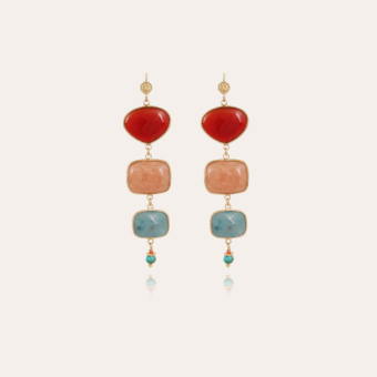 Silene earrings gold - Cornelian, Gavana Quartz & Turlita Quartz