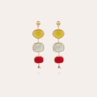 Silene earrings gold - Yellow Calcite, Fluorite & Fuchsia