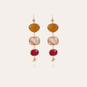 Silene earrings gold - Yellow Aventurine, Red Hematoide & Fuchsia