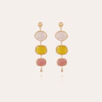 Silene earrings gold - Pink Quartz, yellow Calcite & Gavana Quartz