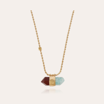 Aventurine necklace large size gold - Red Jasper & Amazonite