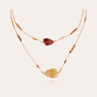 Rainbow scapulaire necklace gold - Red Jasper & Yellow Hematoide
