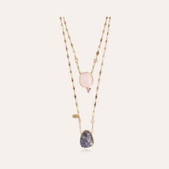 Scapulaire Serti necklace gold - Pink Quartz