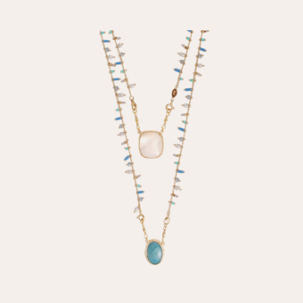 Scapulaire Serti necklace gold - White Mother-of-pearl & Blue Calcite