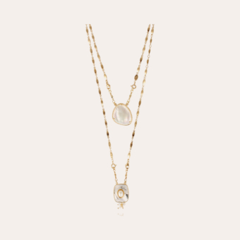 Scapulaire Serti necklace gold - White Mother-of-pearl & Rutile Quartz