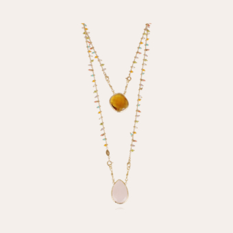 Scapulaire Serti necklace gold - Citrine & Pink Quartz