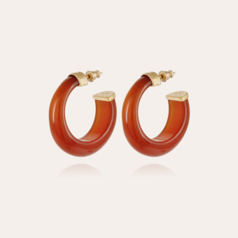 Abalone hoop earrings acetate gold - Brown