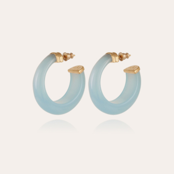 Abalone hoop earrings acetate gold - Blue