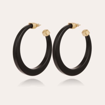 Caftan Square hoop earrings acetate gold - Black