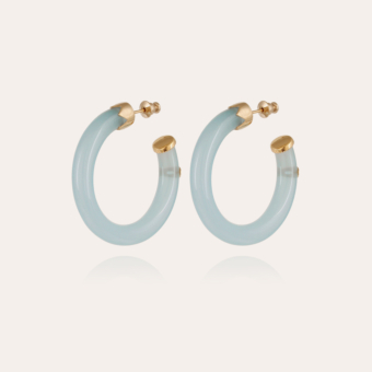 Caftan hoop earrings small size acetate gold - Blue