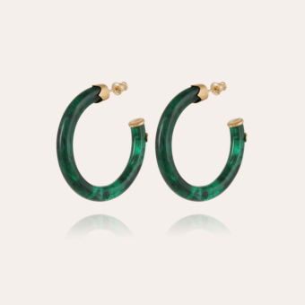 Caftan hoop earrings small size gold - Emerald