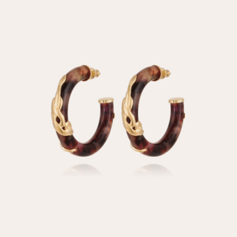 Cobra hoop earrings small size acetate gold - Purple
