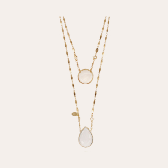 Collier Scapulaire Serti doré - Crystal & white Mother-of-pearl