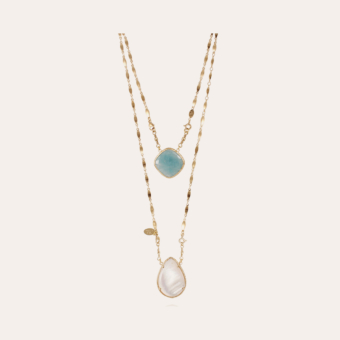 Scapulaire Serti necklace gold - Blue Calcite & white Mother-of-pearl