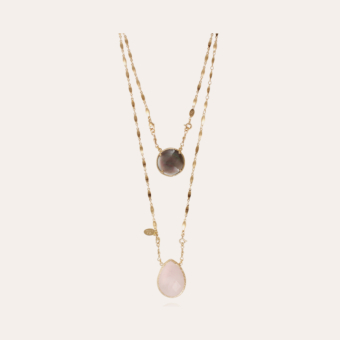 Scapulaire Serti necklace gold - Pink Quartz & grey Mother-of-pearl - Exclusive pieces (4 pieces)