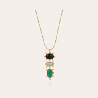 Tiki 3 rows necklace - Amazonite & Aventurine