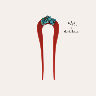 Bijou de cheveux Caliste Turquoise David Lucas grand modèle acétate doré - Rouge