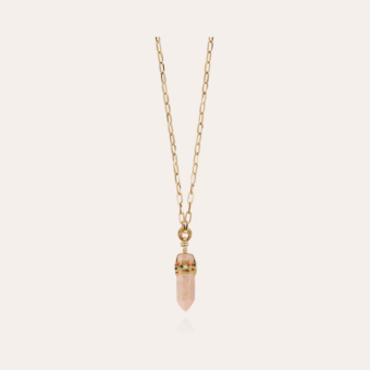 Aventura Serti long necklace large size gold - Pink Calcite - Exclusive piece (2 pieces)