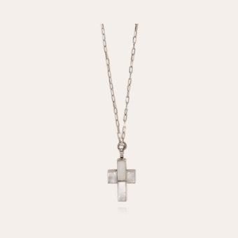 Croix Serti long necklace silver - White Mother-of-pearl