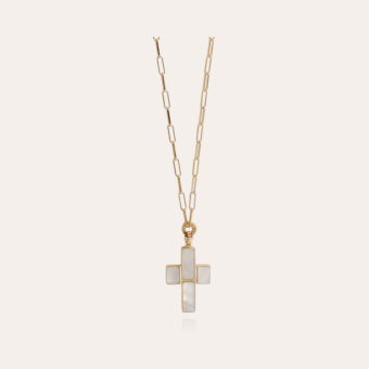 Croix Serti long necklace - White Mother-of-pearl