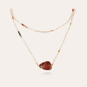 Rainbow long necklace gold - Red Jasper