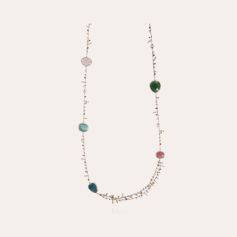 Pondichérie Serti long necklace silver - Pink Quartz, Amazonite, Blue Apatite, Gavana Quartz & Green Onyx