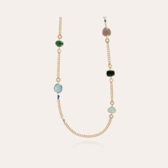 Silene long necklace gold - Grey Calcite, Green Onyx, Zircon, Blue Calcite & Green Quartz