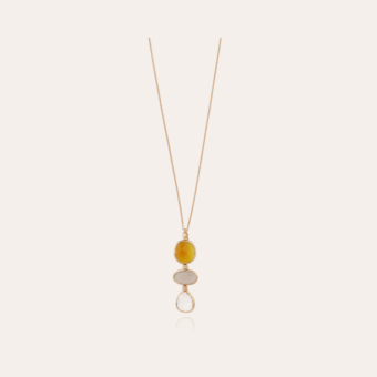 Sireine long necklace gold - Yellow Calcite, Moonstone & Crystal
