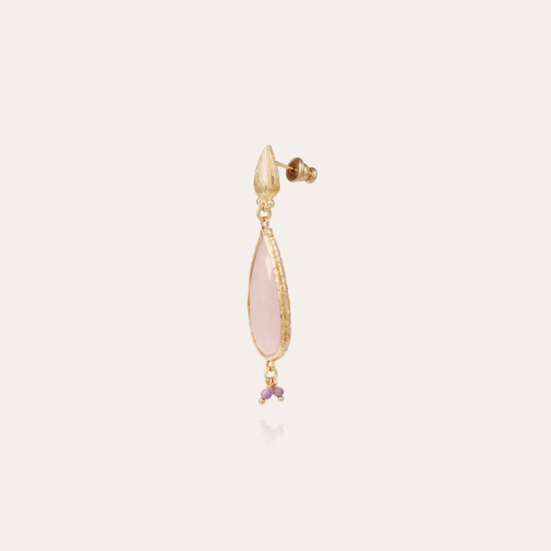 Boucles d'oreilles Serti Goutte dorées - Quartz rose Métal doré à l'or fin  - Bijoux Créations femme - Création Gas Bijoux