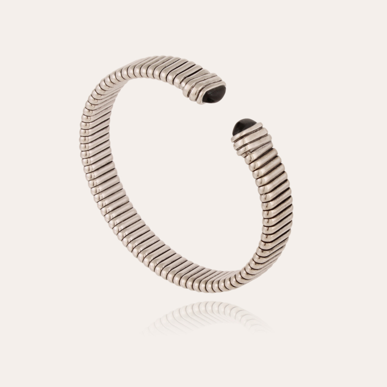Milos cabochons bracelet large size - Black Basalt