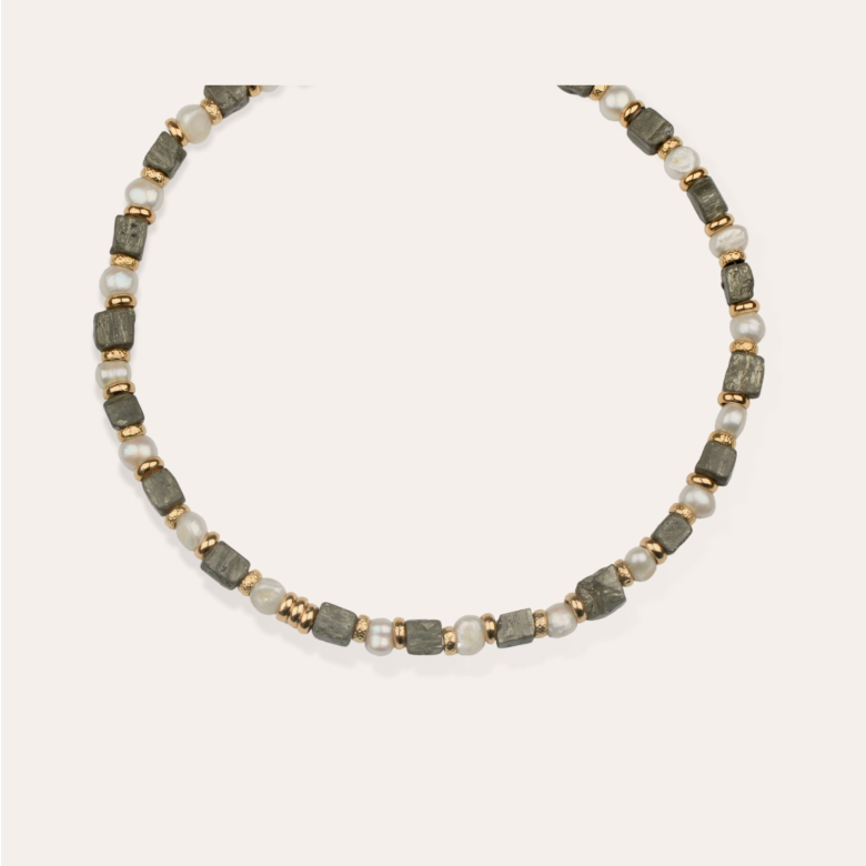 Jamie necklace - White Mother-of-pearl & Pyrite
