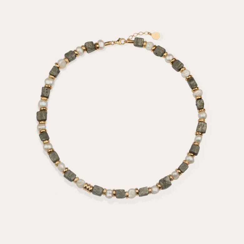 Jamie necklace - White Mother-of-pearl & Pyrite
