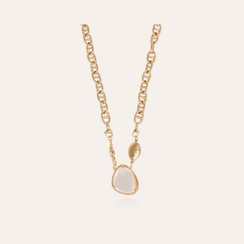 Mini White Mother of Pearl and Diamond Compass Yellow Gold Necklace | Ylang  23