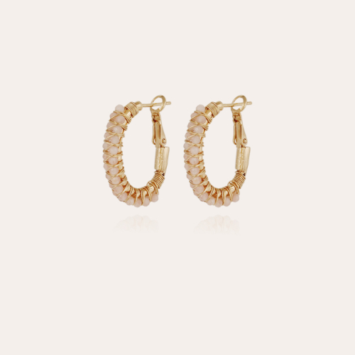 Lyre hoop earrings gold - Pink Quartz