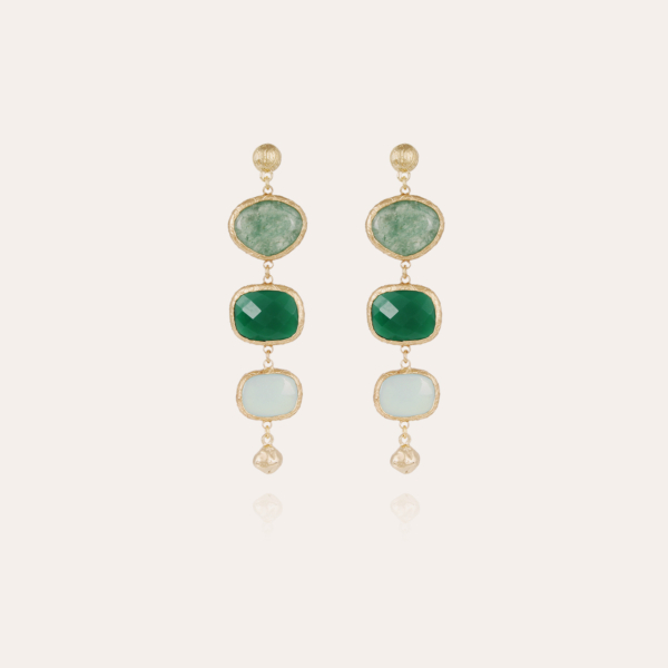 Silene earrings gold - Green Quartz, green Onyx & blue Calcite