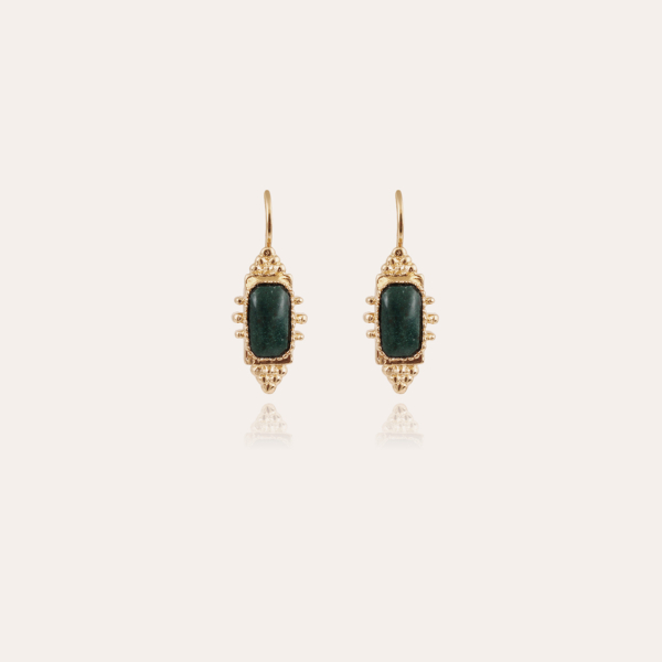 Serti Talisman earrings small size gold - Green Jasper