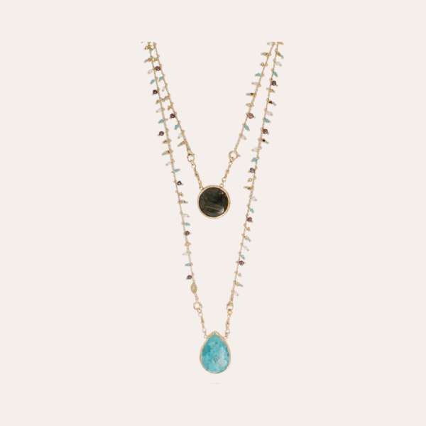 Scapulaire Serti necklace gold - Labradorite & Turquoise
