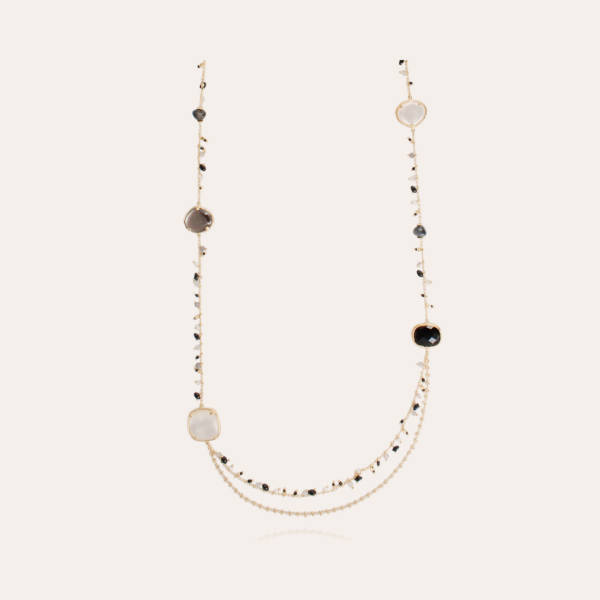 Serti Pondicherie long necklace gold - Onyx & Mother-of-pearl