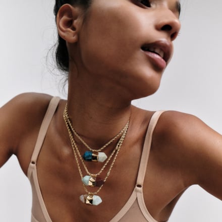 Aventurine necklace large size gold - Blue Apatite & Amazonite