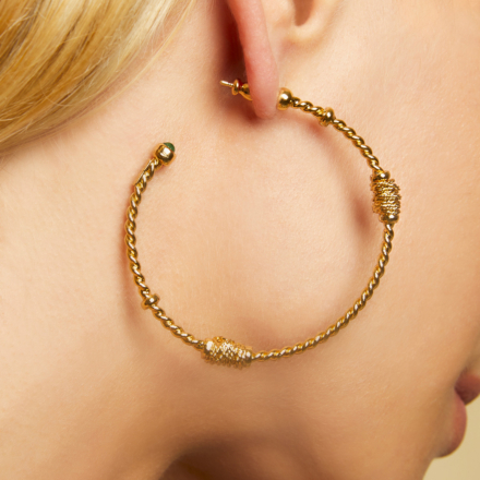 Torsade cabochons hoop earrings gold