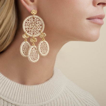 Fanfaria raffia earrings small size gold