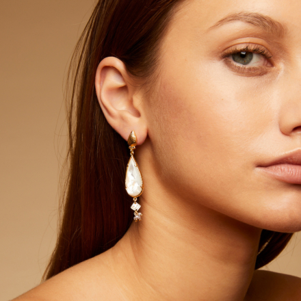 Serti Goutte earrings small size gold - Moonstone
