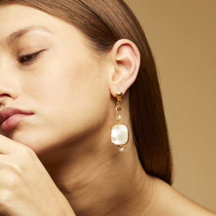 Serti Pondicherie earrings small size gold - Blue Calci