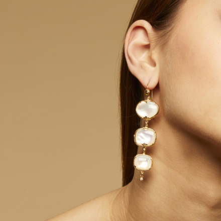 Silene earrings gold - Carnelian, Clear Yellow Calcite & Amethyst